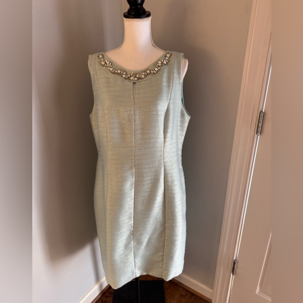 Tahari Arthur S Levine Mint Green Woven Cocktail Sheath Style Dress Size 16